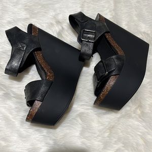 Metallic black platform wedges